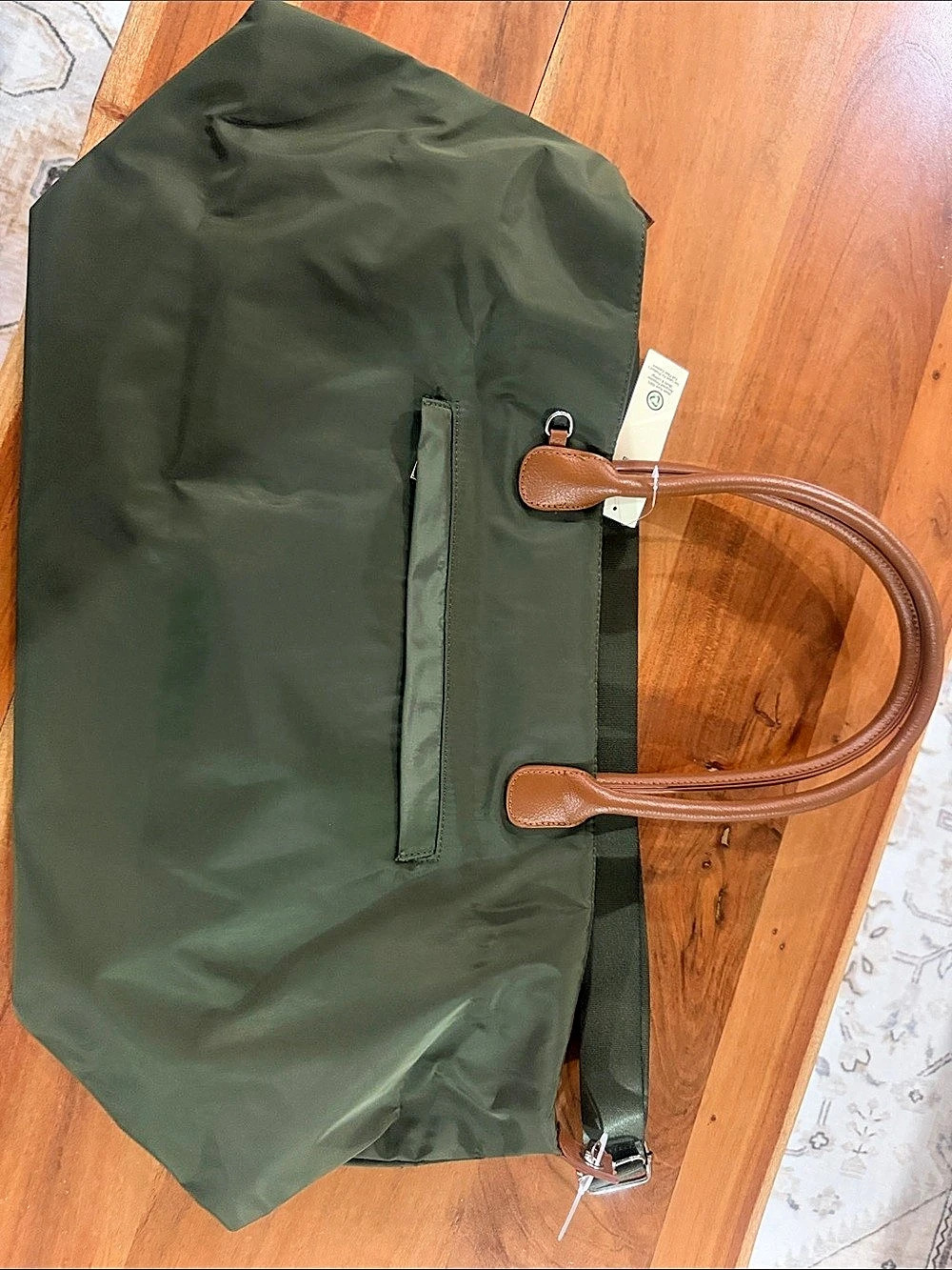 New Nylon weekender/Tote in Olive Green & Brown